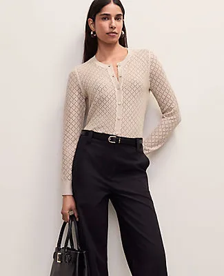 Ann Taylor Petite Metallic Pointelle Stitch Ann Cardigan sold by Ann Taylor