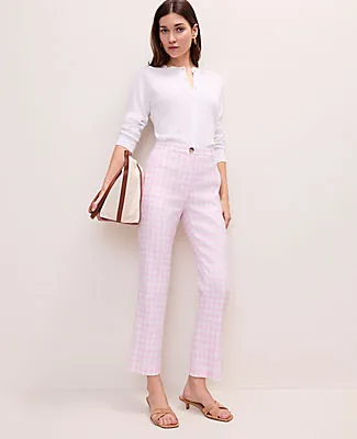 Ann Taylor The Petite Slim Crop Pant in Gingham Linen Blend sold by Ann Taylor
