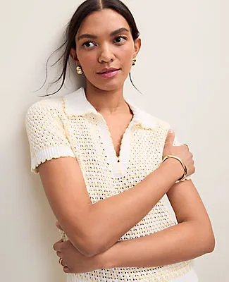 Ann Taylor Petite Weekend Texture Stitch Polo Sweater sold by Ann Taylor product image thumbnail 3