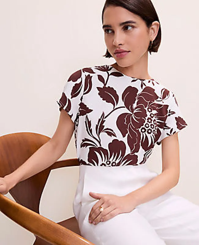 Ann Taylor Floral Mixed Media Crew Neck Tee made by Ann Taylor