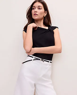 Ann Taylor Weekend Asymmetric Twist Shoulder Top sold by Ann Taylor