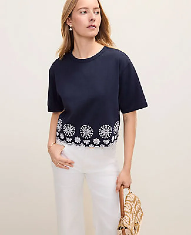 Ann Taylor Petite Weekend Embroidered Elbow Sleeve Tee made by Ann Taylor