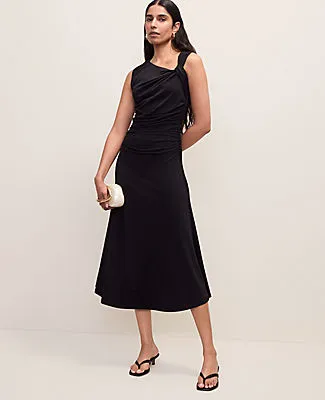 Ann Taylor Asymmetric Twist Shoulder Midi Dress sold by Ann Taylor