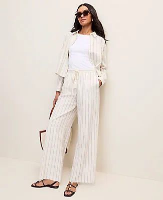 Ann Taylor Weekend Striped Easy Fit Wide-Leg Pant in Linen Blend sold by Ann Taylor