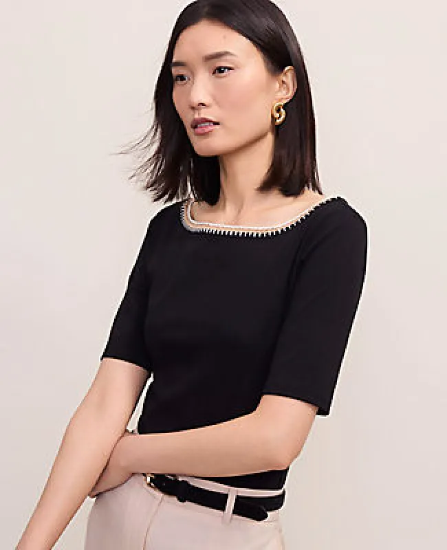 Ann Taylor Crochet Trim Tee made by Ann Taylor