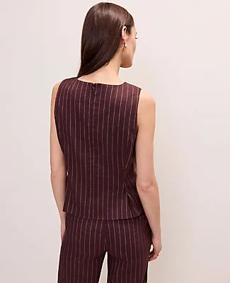 Ann Taylor Petite Pinstripe Peplum Top in Linen Blend sold by Ann Taylor product image thumbnail 2