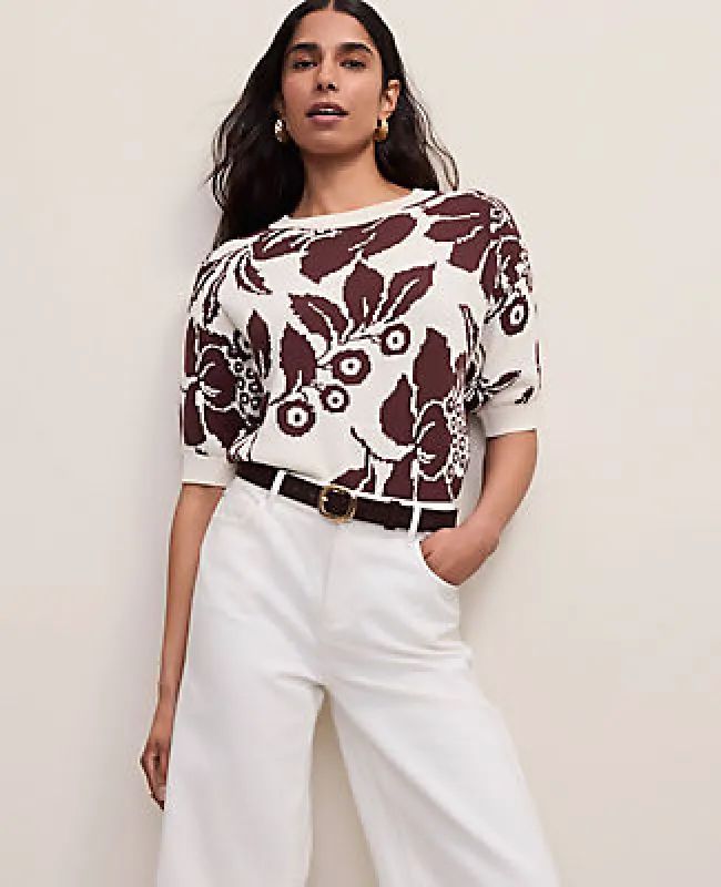 Ann Taylor Petite Floral Jacquard Sweater Tee made by Ann Taylor