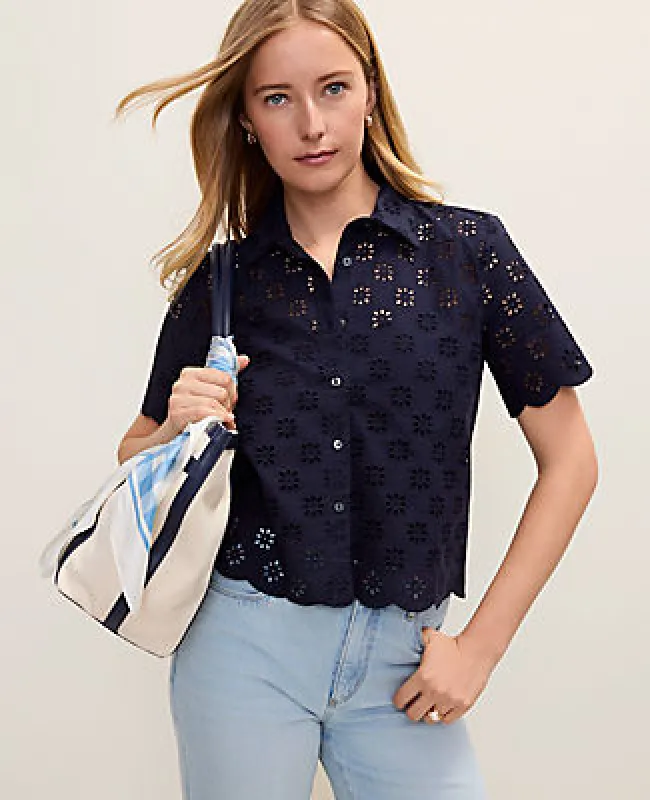 Ann Taylor Petite Eyelet Blouse made by Ann Taylor