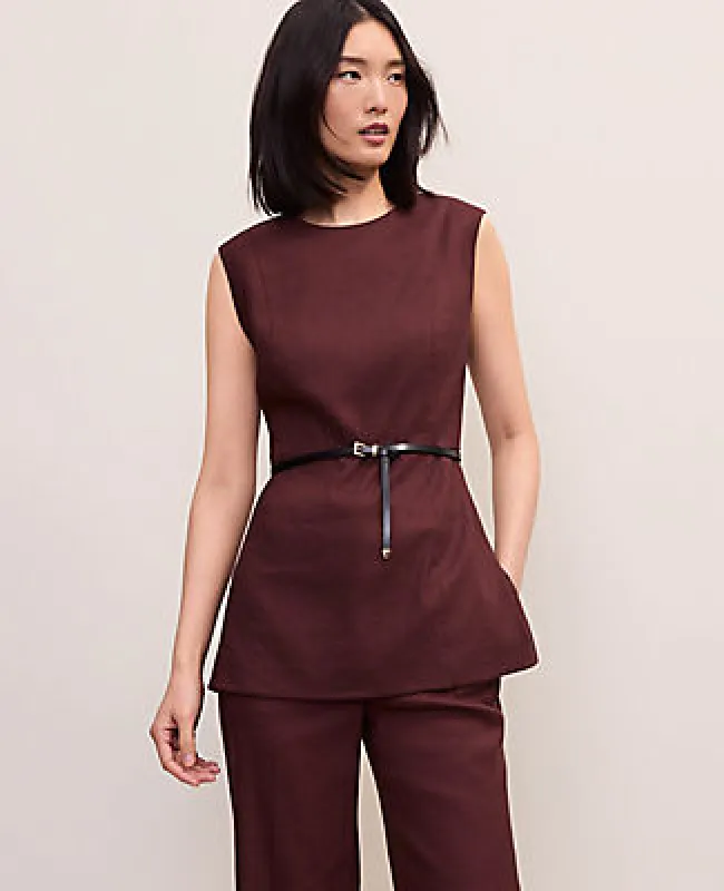 Ann Taylor The Petite Long Crew Neck Top in Linen Blend made by Ann Taylor