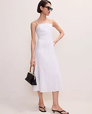 Ann Taylor The Petite Pinstripe Flare Midi Dress in Linen Blend sold by Ann Taylor product image thumbnail 2
