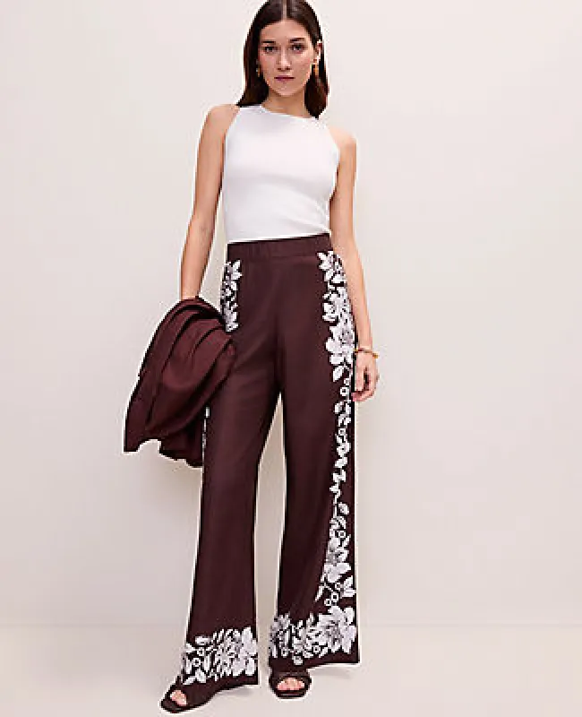 Ann Taylor The Petite Easy Wide-Leg Pant in Floral Linen Blend made by Ann Taylor