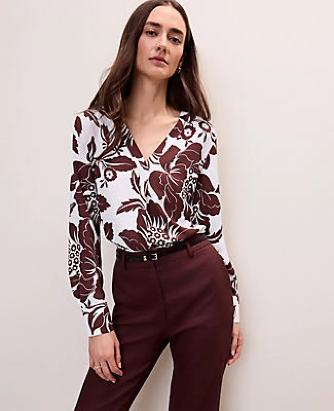 Ann Taylor Floral Mixed Media Pleat Front Top made by Ann Taylor