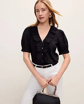 Ann Taylor Weekend Eyelet Ruffle Trim Blouse sold by Ann Taylor