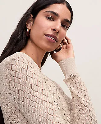 Ann Taylor Petite Metallic Pointelle Stitch Ann Cardigan sold by Ann Taylor product image thumbnail 3