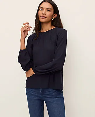 Ann Taylor Pleated Front Mixed Media Blouse sold by Ann Taylor