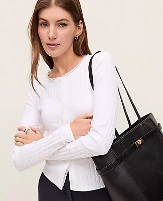 Ann Taylor Weekend Lace Trim Pointelle Cardigan sold by Ann Taylor