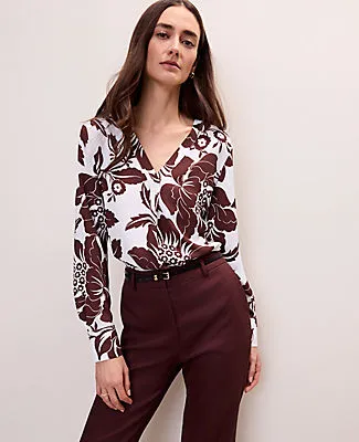 Ann Taylor Floral Mixed Media Pleat Front Top sold by Ann Taylor