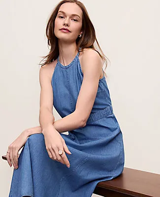 Ann Taylor Petite Halter Flare Midi Dress in Chambray sold by Ann Taylor product image thumbnail 3