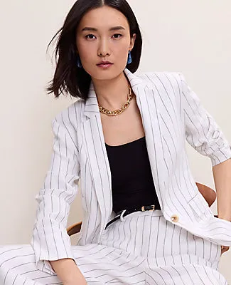 Ann Taylor The Long One Button Blazer in Linen Blend Pinstripe sold by Ann Taylor