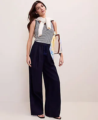 Ann Taylor Petite Weekend Easy Fit Wide-Leg Pant in Linen Blend sold by Ann Taylor