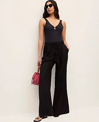Ann Taylor Petite Weekend Easy Fit Wide-Leg Pant in Linen Blend sold by Ann Taylor