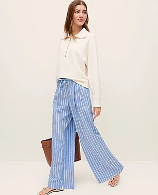 Ann Taylor Weekend Collection Striped Easy Fit Wide-Leg Pant in Linen sold by Ann Taylor product image thumbnail 4