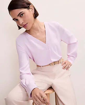 Ann Taylor Petite Mixed Media Pleat Front Top sold by Ann Taylor