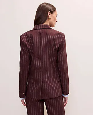Ann Taylor The Petite Pinstripe Long One Button Blazer in Linen Blend sold by Ann Taylor product image thumbnail 2