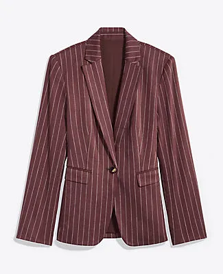Ann Taylor The Petite Pinstripe Long One Button Blazer in Linen Blend sold by Ann Taylor product image thumbnail 3