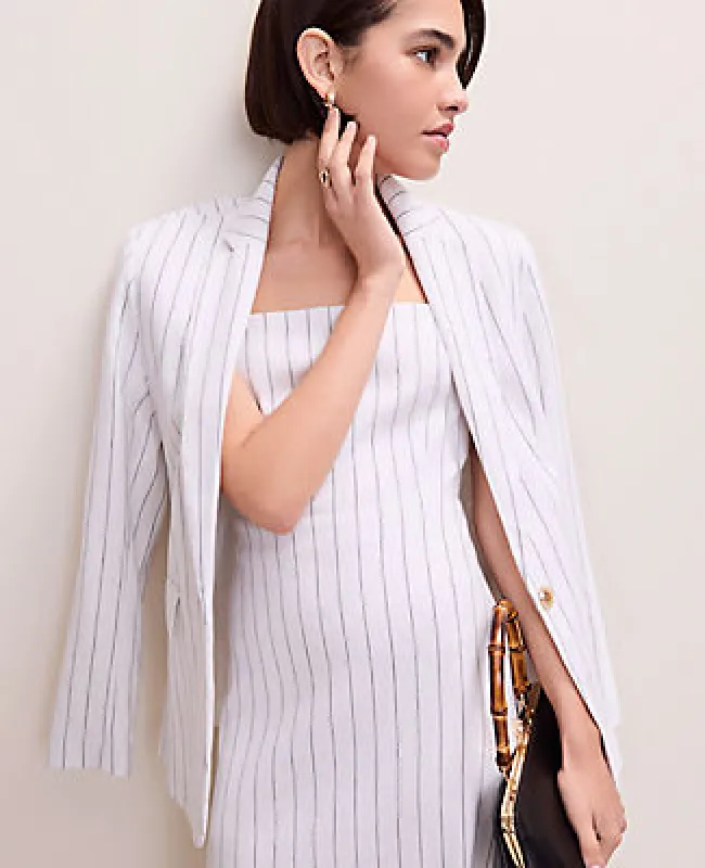 Ann Taylor The Pinstripe Flare Midi Dress in Linen Blend made by Ann Taylor