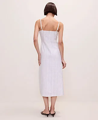 Ann Taylor The Petite Pinstripe Flare Midi Dress in Linen Blend sold by Ann Taylor product image thumbnail 3