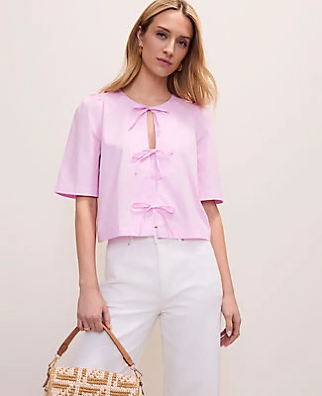 Ann Taylor Tie Front Short Sleeve Blouse made by Ann Taylor