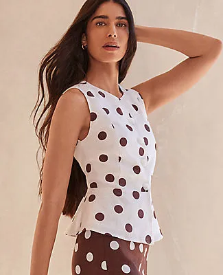 Ann Taylor Polka Dot Peplum Tank Top in Linen Blend sold by Ann Taylor product image thumbnail 3