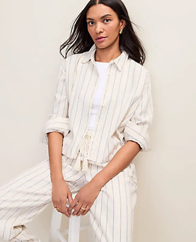 Ann Taylor Weekend Striped Shirt in Linen Blend made by Ann Taylor