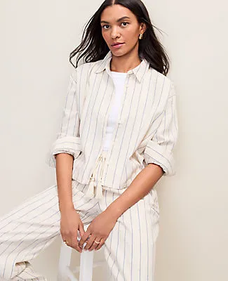 Ann Taylor Weekend Striped Shirt in Linen Blend sold by Ann Taylor