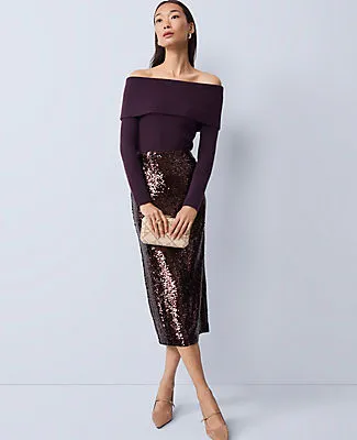 Ann Taylor Ribbed Off-The-Shoulder Sweater sold by Ann Taylor product image thumbnail 3