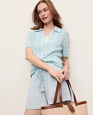Ann Taylor Pointelle Short Sleeve Cardigan sold by Ann Taylor
