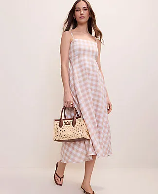 Ann Taylor Petite Gingham Midi Dress in Linen Blend sold by Ann Taylor