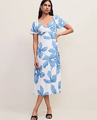 Ann Taylor Petite Floral Shirred Flare Midi Dress sold by Ann Taylor