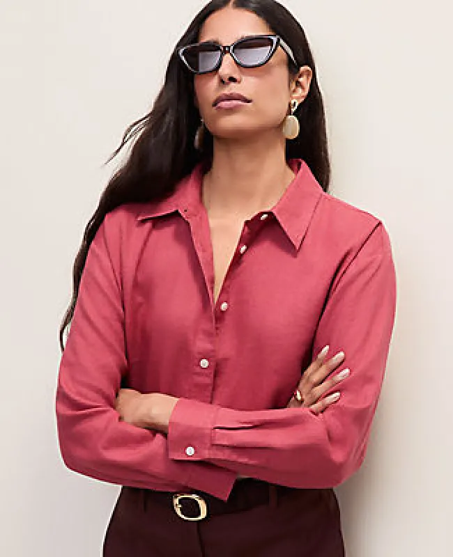 Ann Taylor Petite Weekend Linen Button Down Shirt made by Ann Taylor
