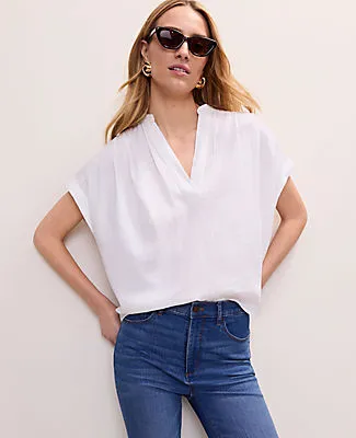 Ann Taylor Linen Blend Split Neck Blouse sold by Ann Taylor