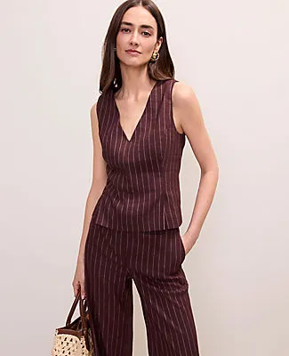 Ann Taylor Pinstripe Peplum Top in Linen Blend sold by Ann Taylor