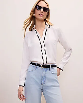 Ann Taylor Petite Embroidered Satin Essential Shirt sold by Ann Taylor