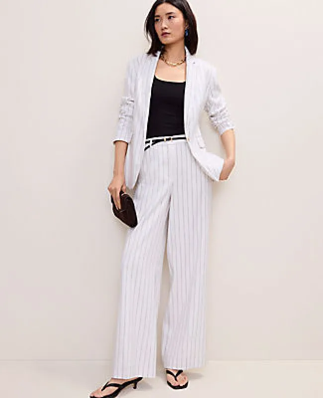 Ann Taylor The Petite Pinstripe Wide-Leg Pant in Linen Blend made by Ann Taylor