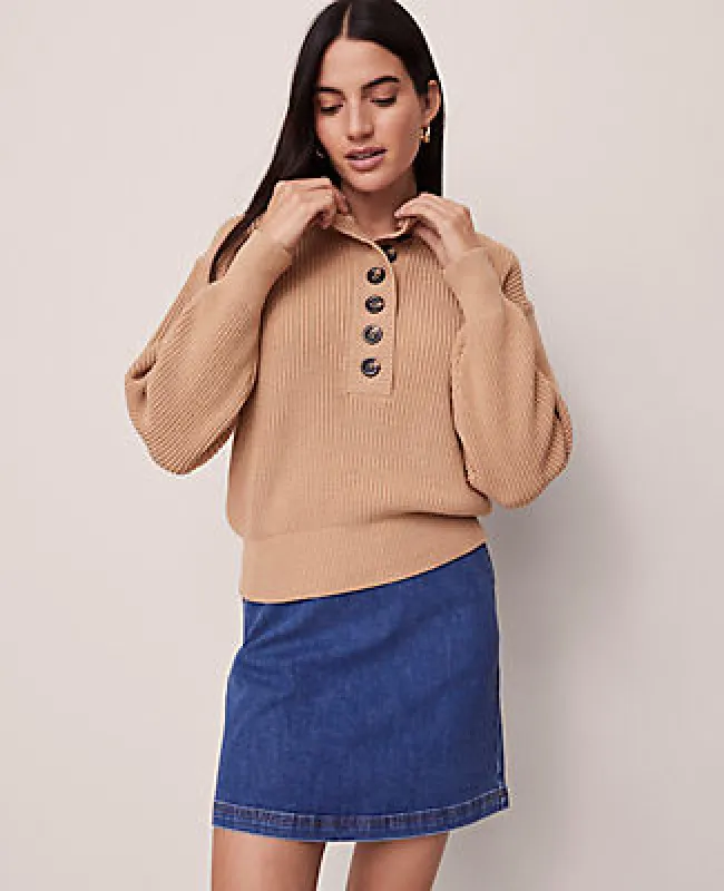 Ann Taylor Weekend Collection Ribbed Henley Sweater made by Ann Taylor