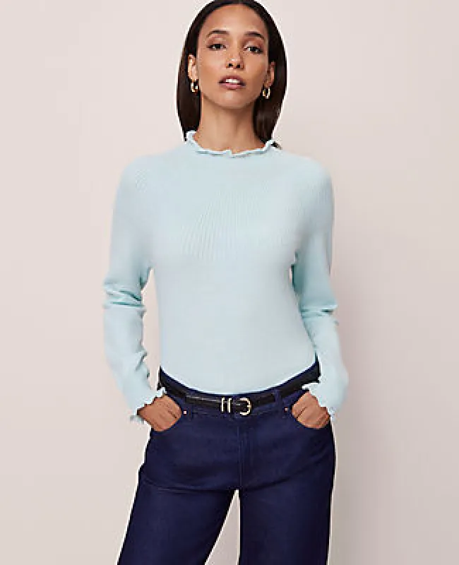 Ann Taylor Ruffle Trimmed Mock Neck Sweater made by Ann Taylor