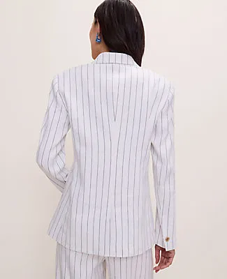 Ann Taylor The Petite Pinstripe Long One Button Blazer in Linen Blend sold by Ann Taylor product image thumbnail 2