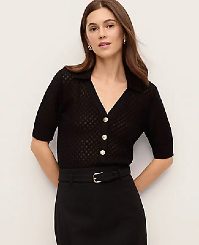 Ann Taylor Pointelle Polo Sweater made by Ann Taylor