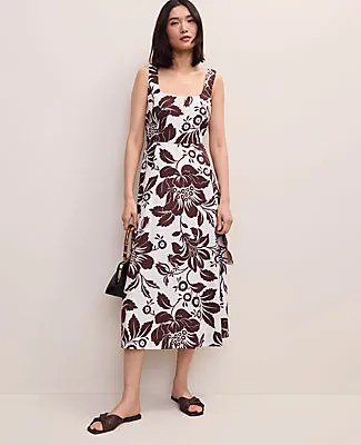 Ann Taylor Floral Flare Midi Dress in Linen Blend sold by Ann Taylor