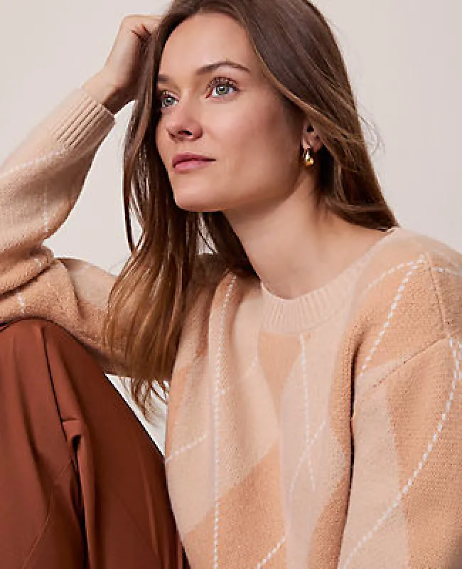 Ann Taylor Argyle Crew Neck Sweater made by Ann Taylor